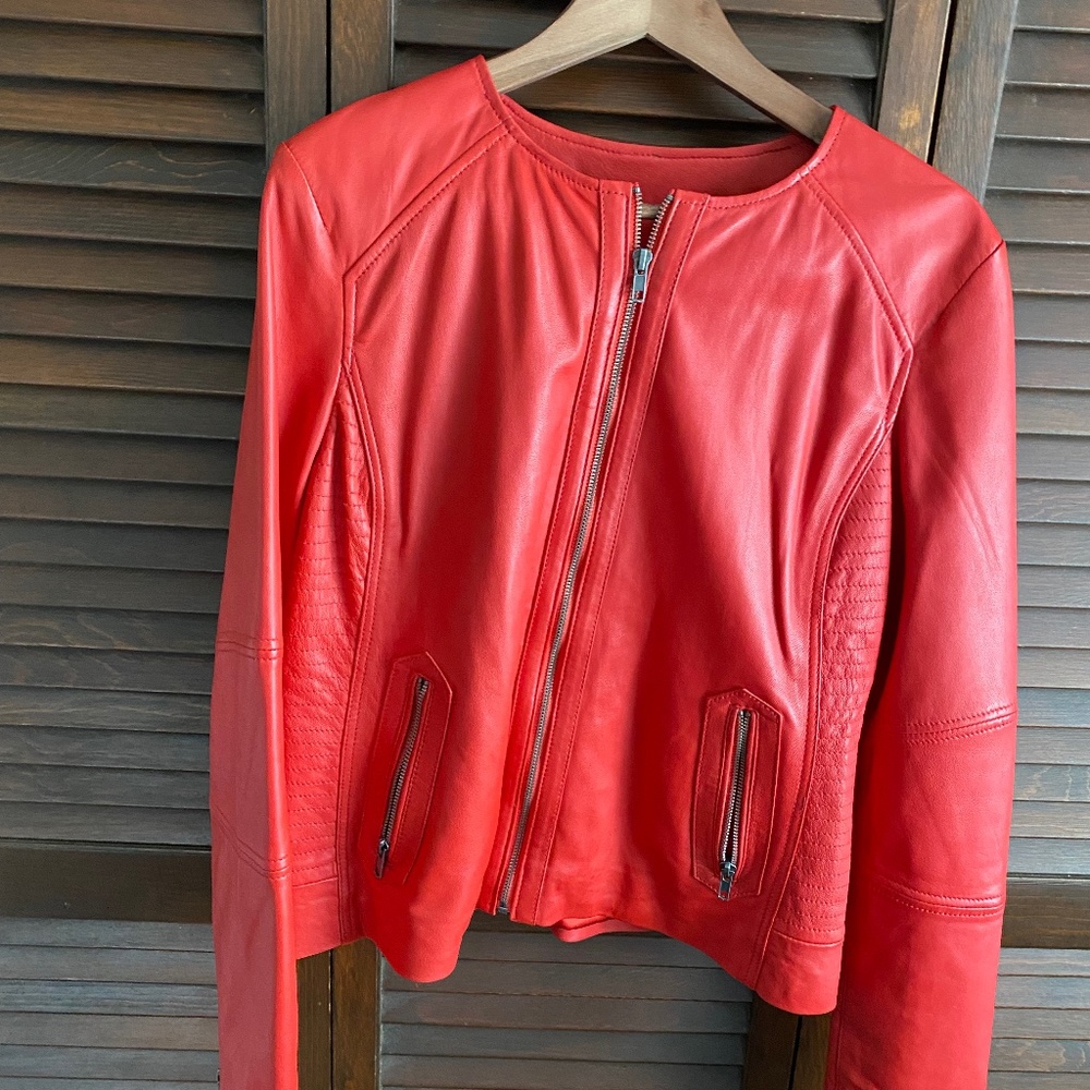 Lipstick red 100% leather jacket, size large